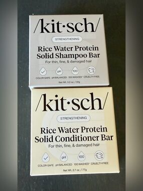 Kitsch Rice Water Protein Solid Shampoo & Conditioner Bars - Cream & Light Gray